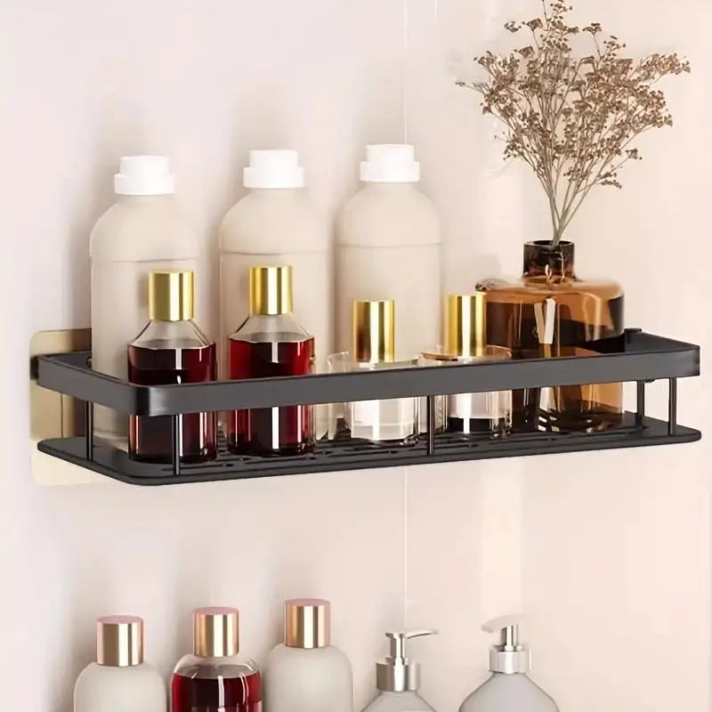 Wall Mounted Bathroom Shelf, 1 Count Aluminum Wall Mounted Storage Rack, Modern Bathroom Storage Rack, Kitchen Storage Rack, Home Organizer, Bathroom Organization, Bathroom Organizing Accessories, Bathroom Organizer Supplies