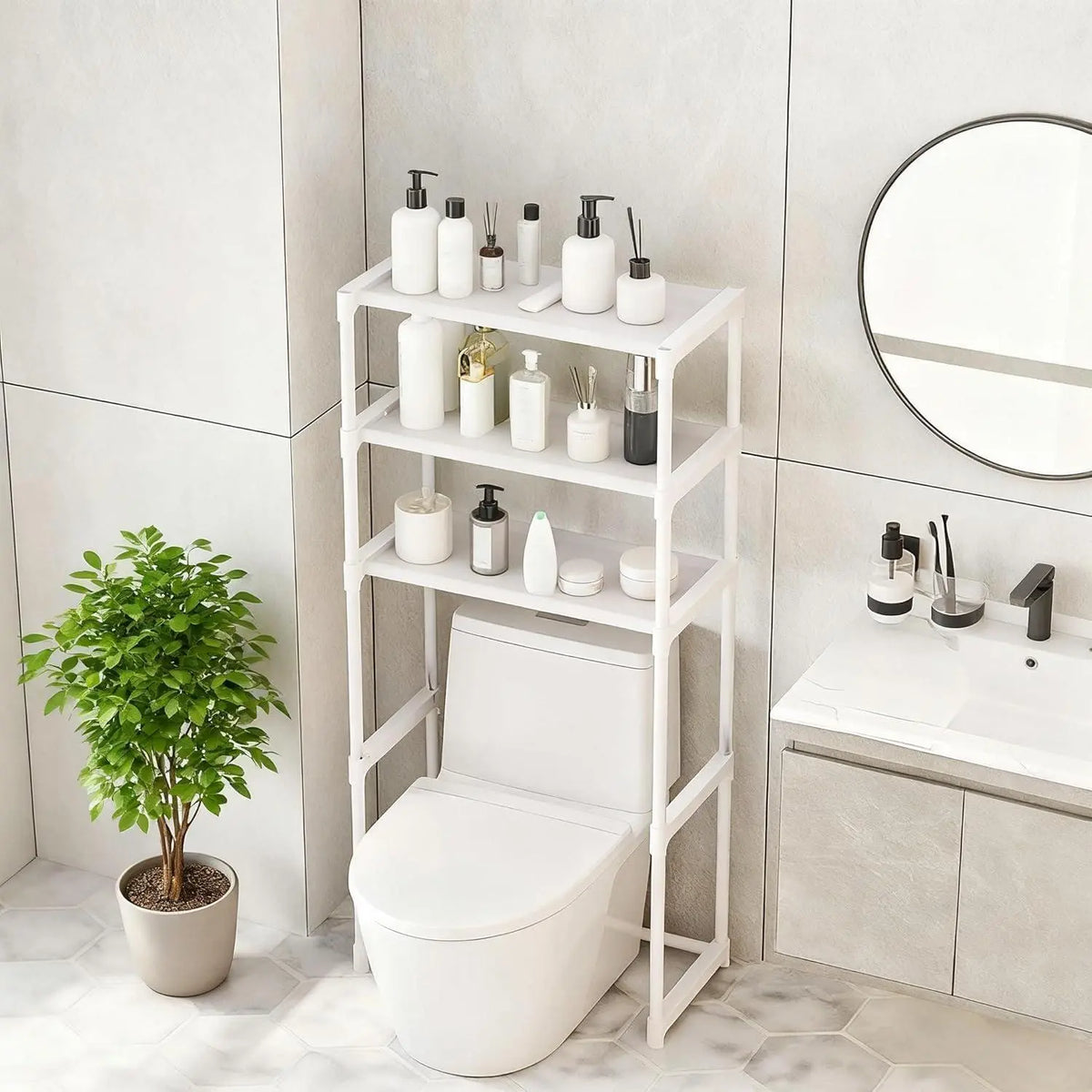 Garvee 3-Tier Over The Toilet Rack, Metal Bathroom Shelves, Over The Toilet Storage, Freestanding Above Toilet Shelf for Bathroom, Laundry, Balcony, Space Saver, White(Toilet not included),sohochic