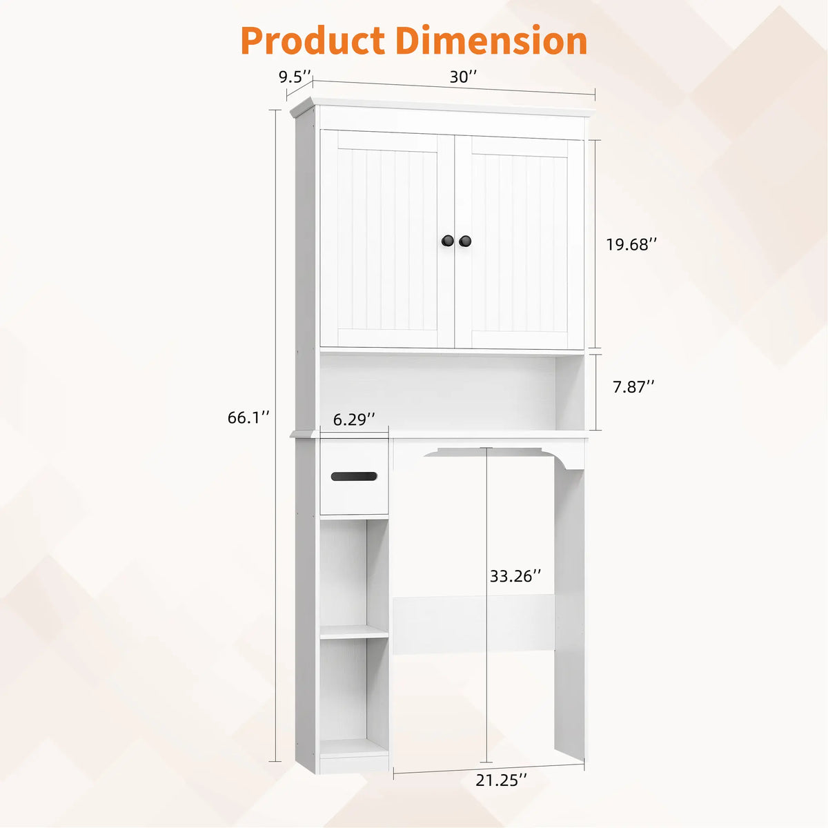 Garvee 66''H Over The Toilet Storage Cabinet, Farmhouse Storage Cabinet with 2 Barn Door & Toilet Paper Holder Stand, Toilet Rack for Bathroom, Laundry Furniture Organizer, White