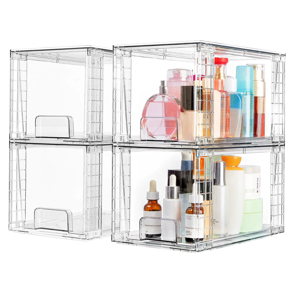 【Restock】Vtopmart 2-8 Pack 12in Undersink Stackable Storage Drawers - Easy-Assemble Organizer Unit, Plastic Box, Bathroom Solution for Vanity Accessories, Apartment Accessories, Kitchen Pantry Use