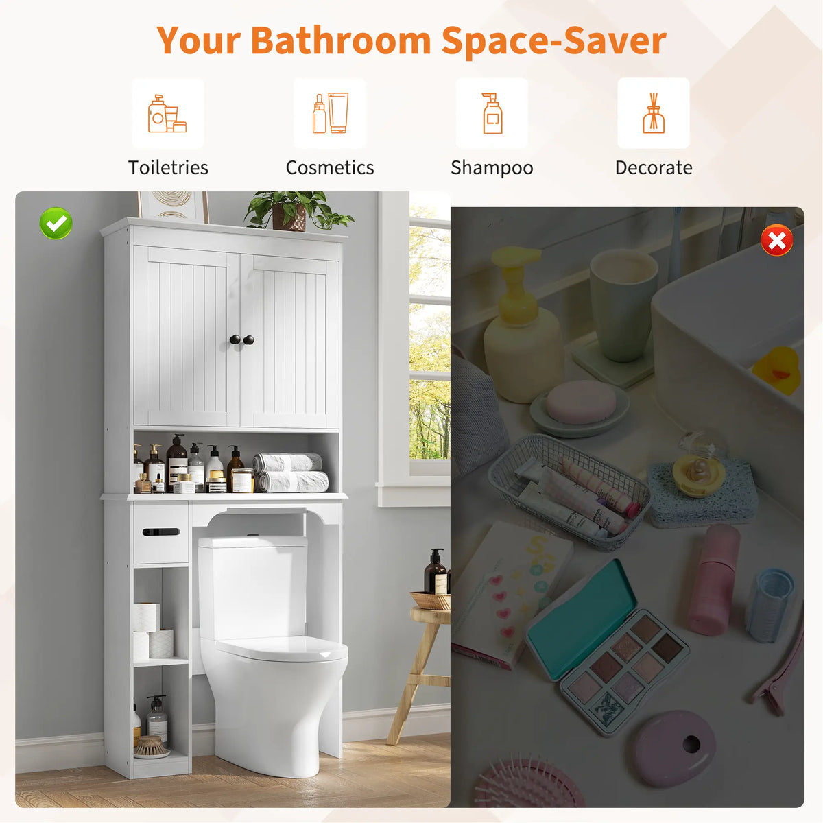 Garvee 66''H Over The Toilet Storage Cabinet, Farmhouse Storage Cabinet with 2 Barn Door & Toilet Paper Holder Stand, Toilet Rack for Bathroom, Laundry Furniture Organizer, White