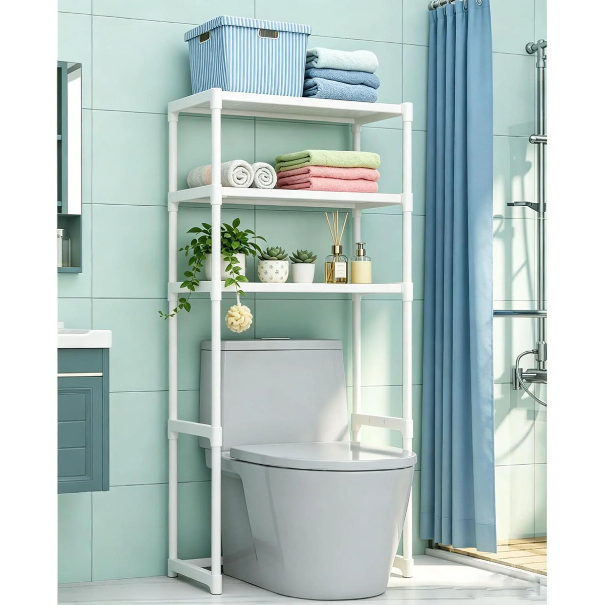 Garvee 3-Tier Over The Toilet Rack, Metal Bathroom Shelves, Over The Toilet Storage, Freestanding Above Toilet Shelf for Bathroom, Laundry, Balcony, Space Saver, White(Toilet not included),sohochic