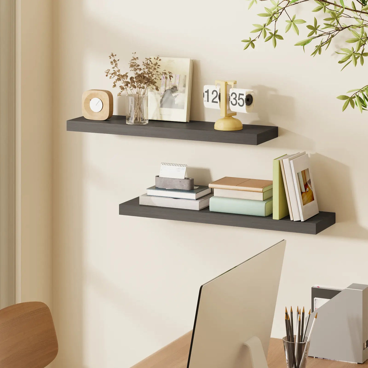 Fixwal Set of 2 Floating Wall Shelves, 22"/ 56cm MDF Wall‑Mounted Shelf for Bedroom Bathroom Living Room Home Storage Decor, Sohochic Style