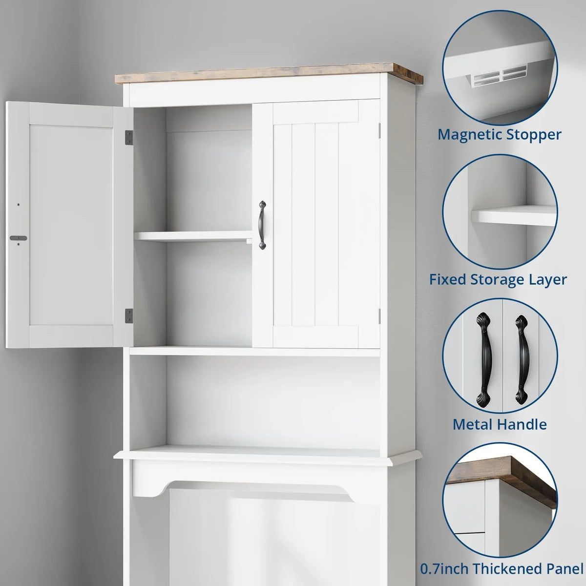 Garvee Over-the-Toilet Storage Cabinet, Bathroom Cabinet with Double Doors and Adjustable Shelves, Freestanding Toilet Organizer Shelf for Small Bathrooms, Space-Saving Design, White