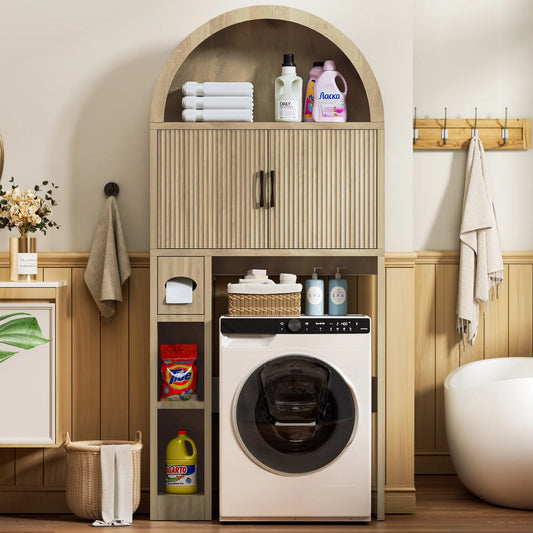 AHB Over-The-Toilet Raised Wall Cabinet - Farmhouse Compact Multifunctional Storage Cabinet with Elegant Arched Design, Adjustable Shelf, Bathroom Storage Organizer,dorm essentials,home decor, #SohoChic