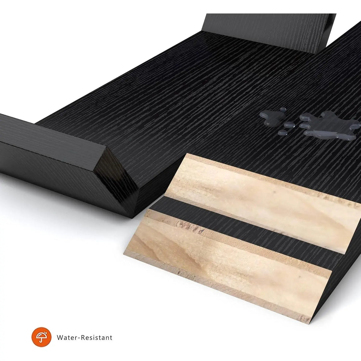 Black Solid Wood Floating Wall Shelf - Waterproof, Small Relief Textured, Wall-Mount Indoor Furniture Shelves for Bathroom, Living Room, Decorative Use