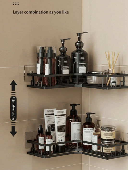 Stainless Steel Shower Caddy Organizer Set (3/5 Pack) - No-Drill Adhesive Wall-Mount Bathroom Accessory Set with Shelves, Soap Holder, Hooks - Rustproof, Durable Home Storage Solution